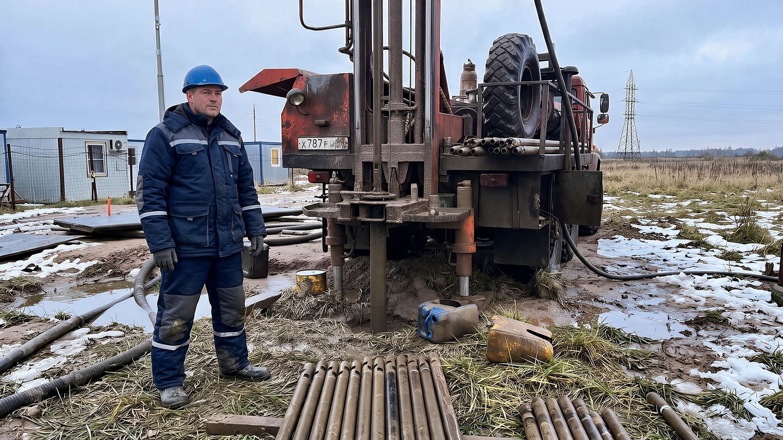 Буровая установка на площадке существующей промышленной скважины